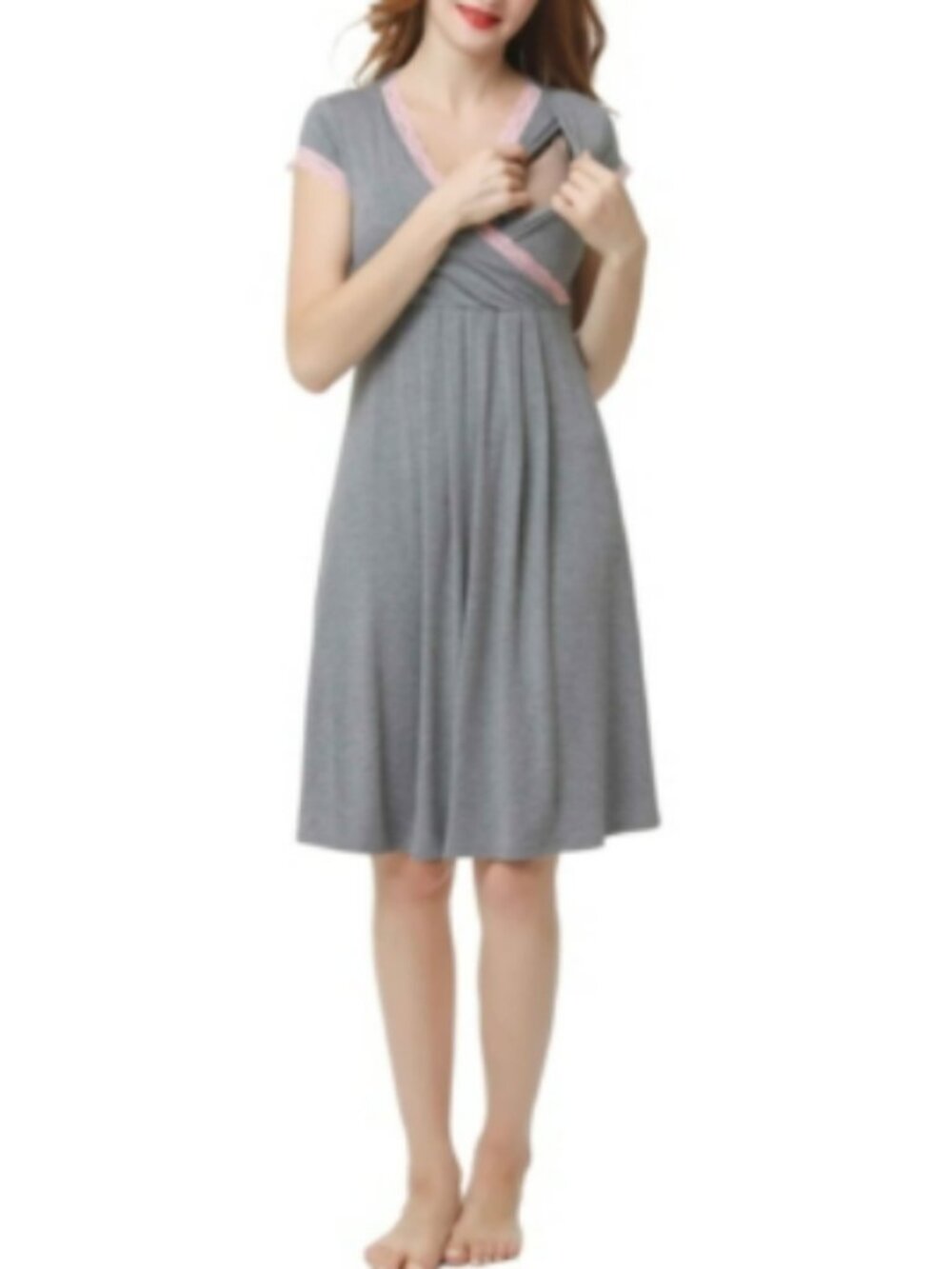 Kimi & Kai Jenny Maternity Nursing Night Gown - Gray